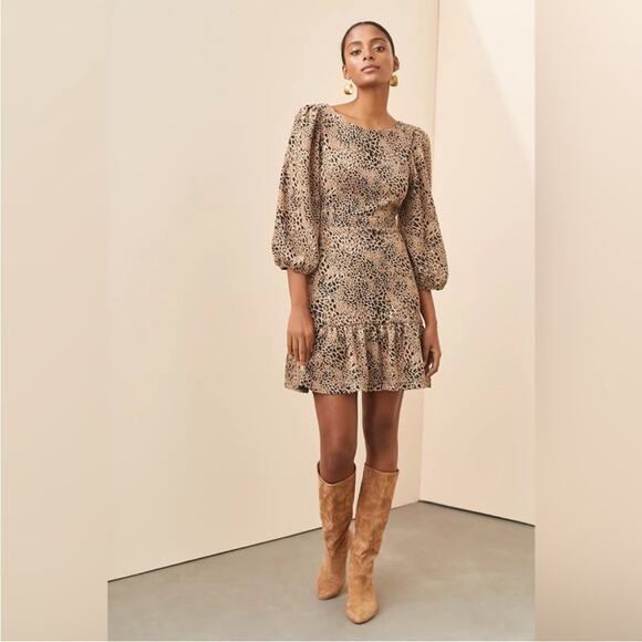 Anthropologie Maeve Animal Print Knit Cut-Out Mini Dress Leopard Tiered Size 14 - Picture 5 of 11